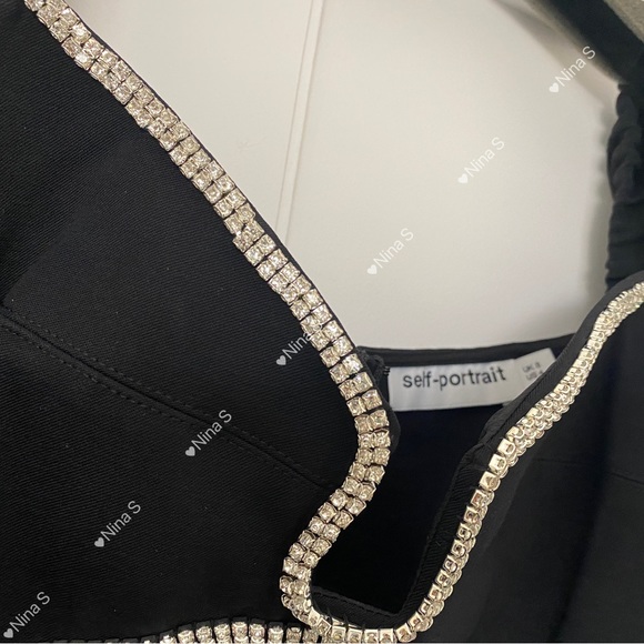 Self Portrait Black Crepe Rhinestone Detail Mini Dress/NEW - Picture 5 of 5